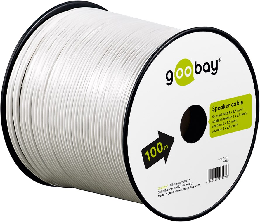 Goobay 15100 Cavo Altoparlanti, Rosso/Nero, CU, 8mm Diametro, 25m Lunghezza del Cavo