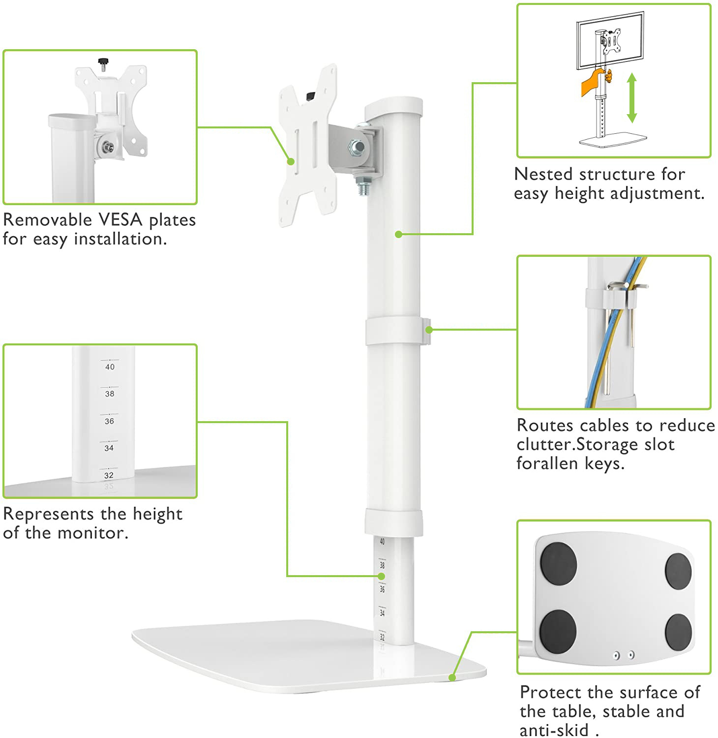 Office-124 Supporto Da Tavolo Per Monitor 27 Pollici - VESA 75/100 - Regolabile Con Molla A Gas