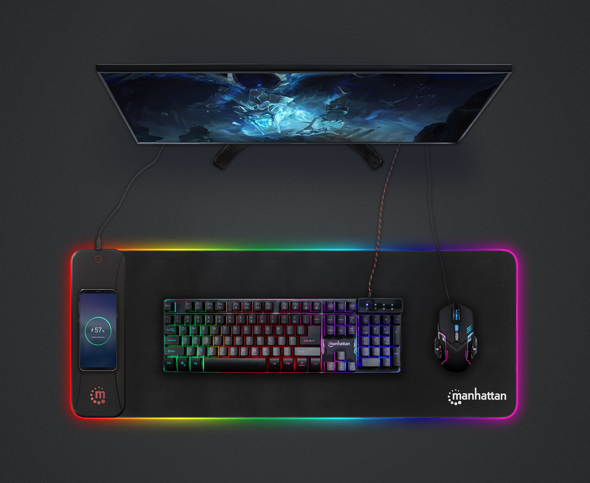 Tappetino per mouse da gioco RGB, grande, illuminante, con 15 modalità di illuminazione e USB, superficie liscia, impermeabile, per giocatori, MacBook, PC, laptop, scrivania, 31,5 x 30,5 cm (blu