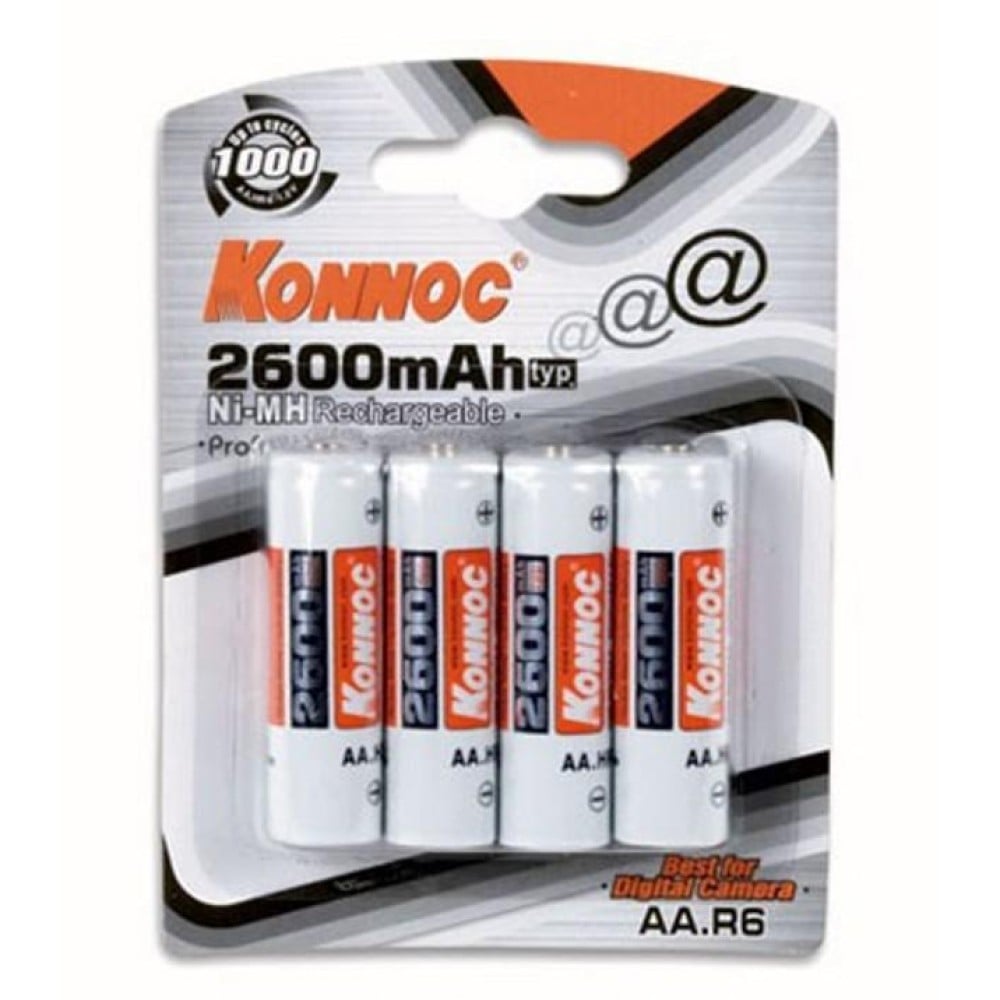 Blister 4 Batterie Ricaricabili Stilo AA 2600 mAh - KONNOC BATTERIES - IBT-K2600-B4