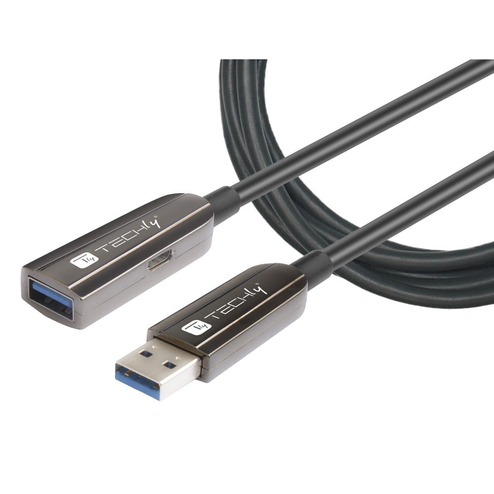 Cavo Ottico Attivo USB 3.0 SuperSpeed AOC USB A M/F 10m Nero - TECHLY - ICOC U3AMF-HY-010-1