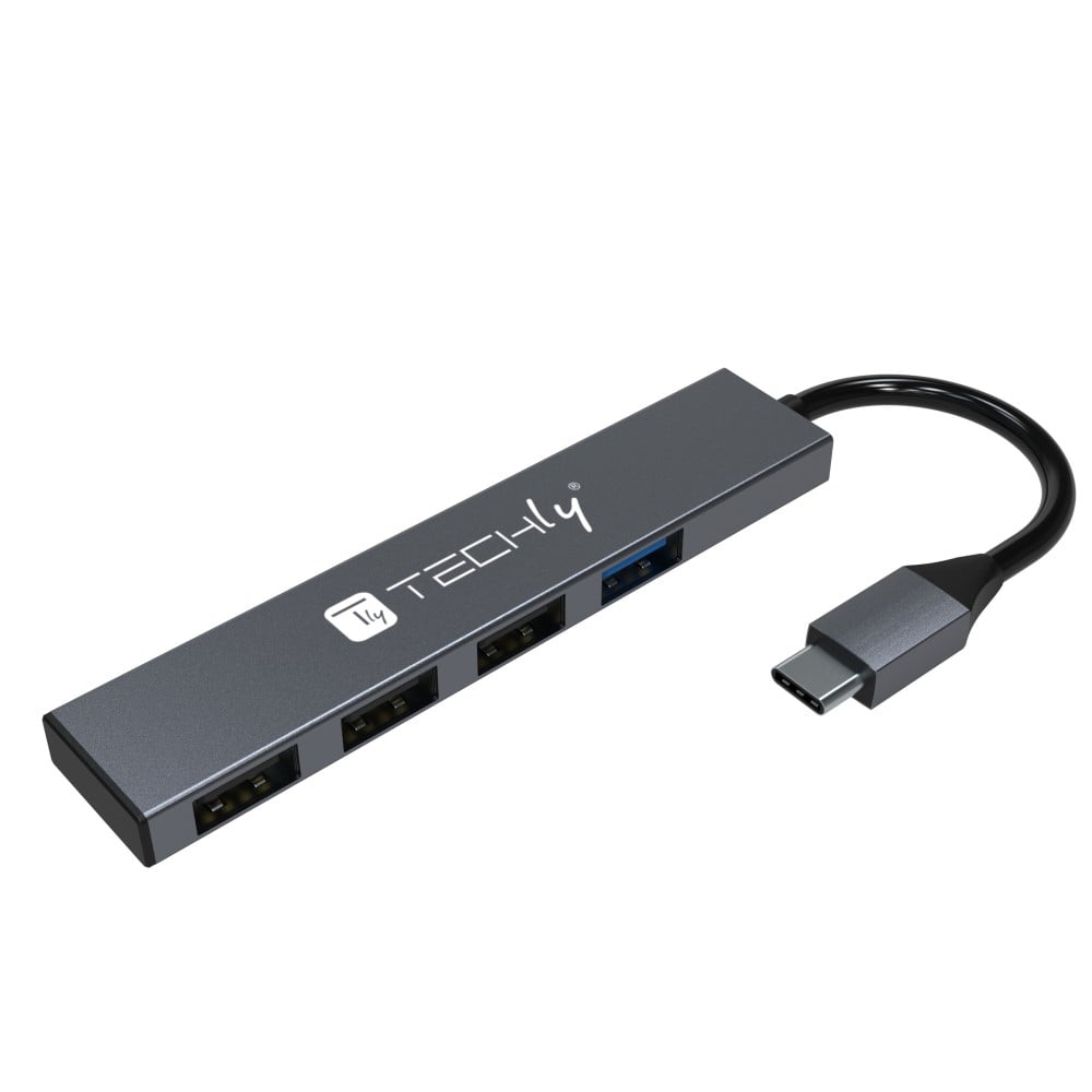 Hub USB-C™ 3.2 a 4 porte USB-A Slim in Metallo - TECHLY - IUSB32-HUB4C-3U2SL-1
