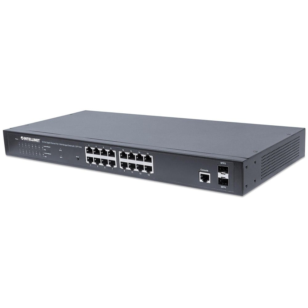 Switch Gigabit Ethernet 16 Porte PoE+ Web-Managed con 2 porte SFP - INTELLINET - I-SWHUB POE-198-1