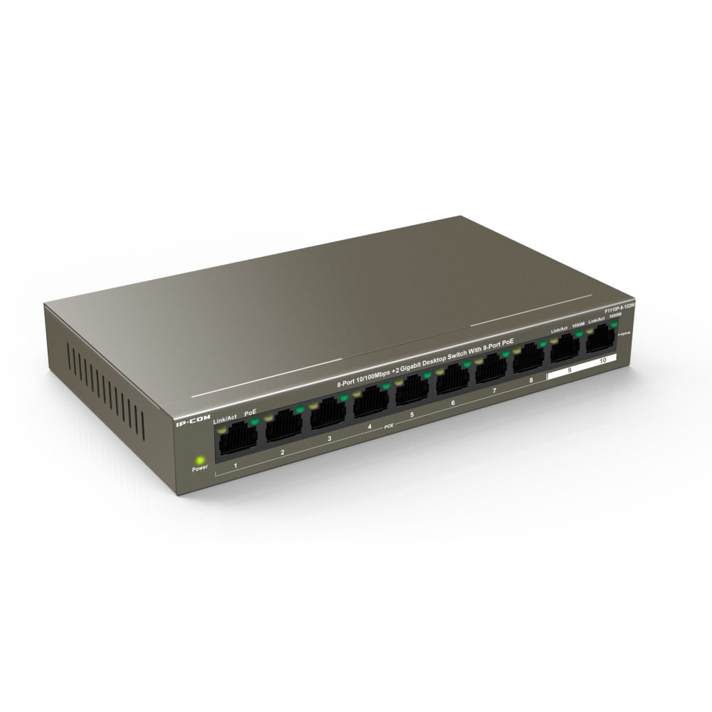 Switch PoE 8 porte 10/100 Mbps + 2 Gigabit, F1110P-8-102W - IP-COM - ICIP-F1110P-8-1