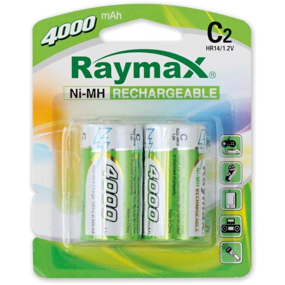 Blister 2 Batterie Ricaricabili Mezza Torcia C 4000 mAh - RAYMAX BATTERIES - IBT-K4000-B2
