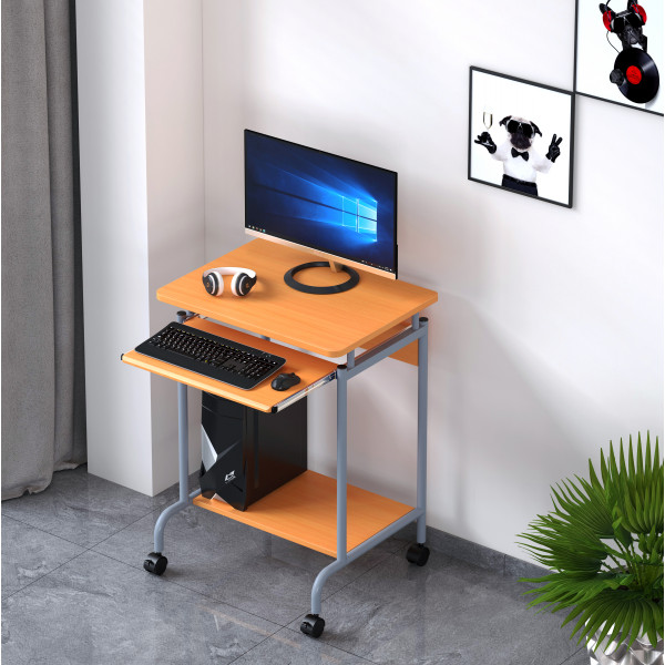 COSTWAY Scrivania Mobile, Scrivania Regolabile in Altezza, Postazione di Lavoro con Ruote per Computer per Casa e Ufficio, Struttura in Acciaio Rinforzato, Naturale