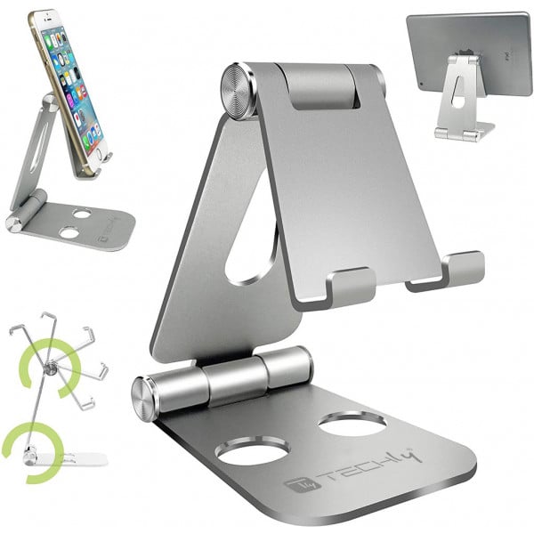 Supporto per telefono e tablet, supporto per telefono regolabile per scrivania, girevole a 360°, pieghevole, supporto per telefono leggero per tablet, versatile supporto per telefono