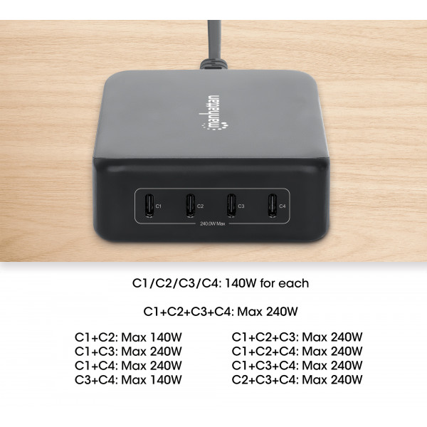 PRITEK Smart IC USB Stazione di Ricarica con Cavi USB per Cellulare Tablet Caricatore Stazione USB 6 porte Multi Dispositivo USB Charger Station Telefono Docking Station Organizer (Nero