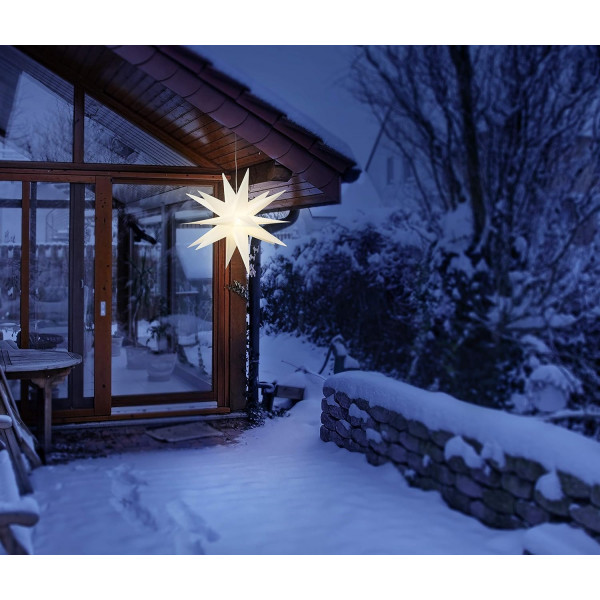 Novaliv Stella Di Natale LED 3D 25 Cm – Bianca, Per Esterni, Con Trasformatore E Cavo 5m, 18 Punte - 3