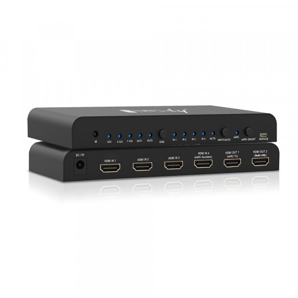 INF Switch HDMI 2.0 2 in 1 uscita 4K Splitter HDMI 1 in 2 uscite, alta risoluzione e frequenza di aggiornamento che fornisce una buona dissipazione del calore, 12x6x2 cm, nero